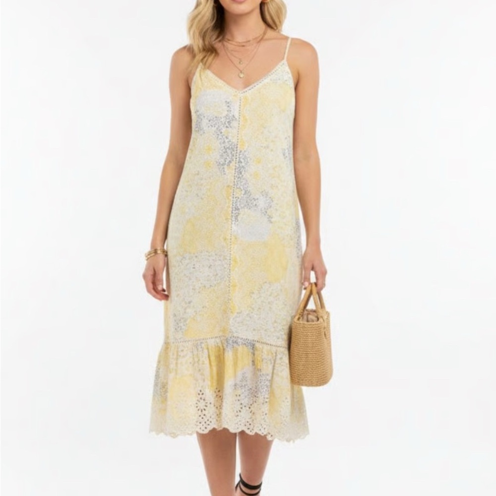 Rachel Zoe Dress Yellow‎ Floral Eyelet Embroidered Sundress